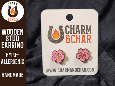 Cherry Blossom Wood Stud Earrings - Flower Fashion Earring - Stud Earring - Charm and Char